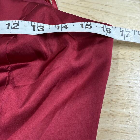 Mac Duggal NWT One Shoulder Tie Puff Sleeve Satin Trumpet Gown Deep Red Size 6 - Picture 6 of 9